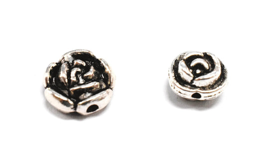 Antique silver rose flower metal beads for jewelry making.