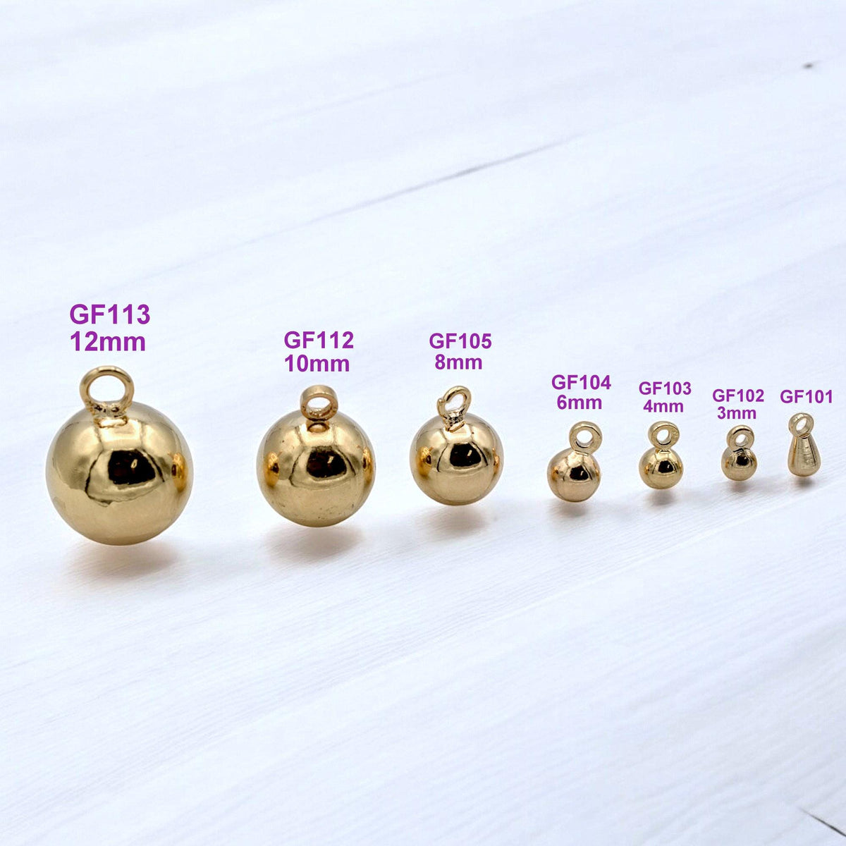 6 PCs/Pack 18K Gold Filled Look, Hanger Beads, and tear drop Seamless Ball, Various Sizes 3mm, 4mm, 5mm,8mm,10mm,12mm Find...