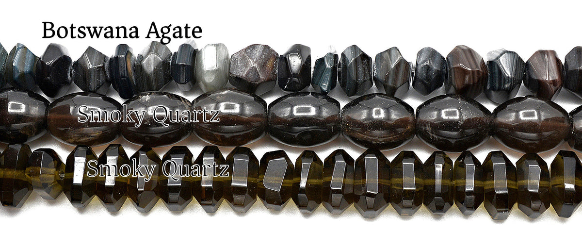Botswana Agate and Smoky Quartz Faceted Gems Donut Roundel Marquise - BeadsFindingDepot