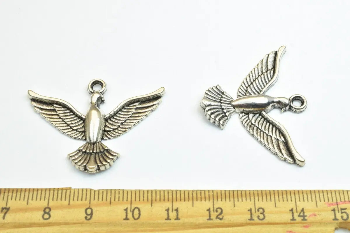 4PCs Dove Bird Antique Silver/Gold/Antique Green Alloy Charm Beads Size 30x37.5mm Decorative Design Beads 2mm JumpRing Size Jewelry Making - BeadsFindingDepot