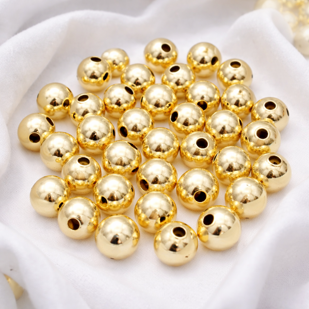 14k Gold Beads - Gold Filled Alternative Plain Beads 3mm-10mm | Durable Tarnish Resistant Finish