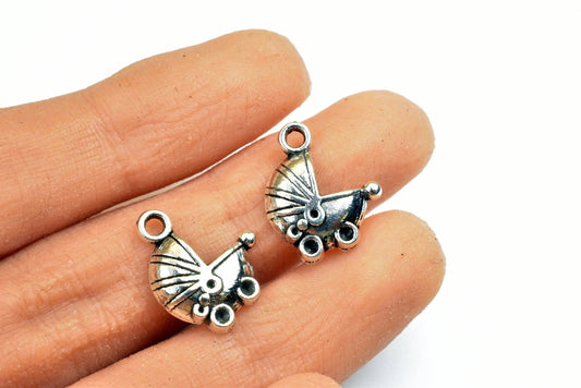 Baby Stroller Charms Size 16.5x14mm Silver Color Charm Pendant Finding For Jewelry Making 16PCs Per Pack - BeadsFindingDepot