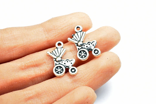 Baby Stroller Charms Size 19x12mm Silver Color Charm Pendant Finding For Jewelry Making 16PCs Per Pack - BeadsFindingDepot