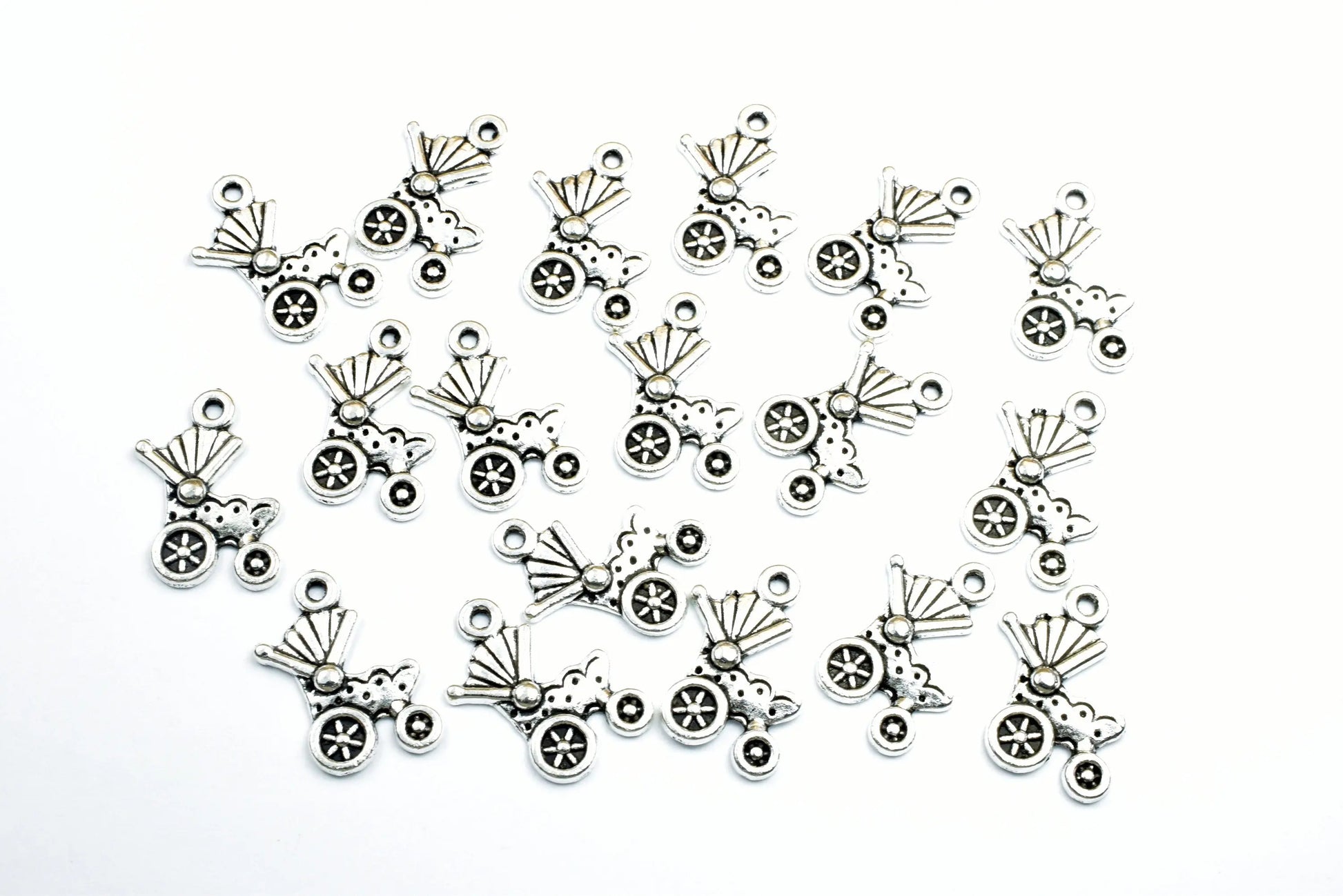 Baby Stroller Charms Size 19x12mm Silver Color Charm Pendant Finding For Jewelry Making 16PCs Per Pack - BeadsFindingDepot