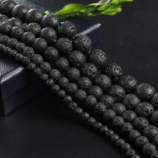 Black Lava Stone Round Chakra Beads 4mm 6mm 8mm 10mm, - BeadsFindingDepot