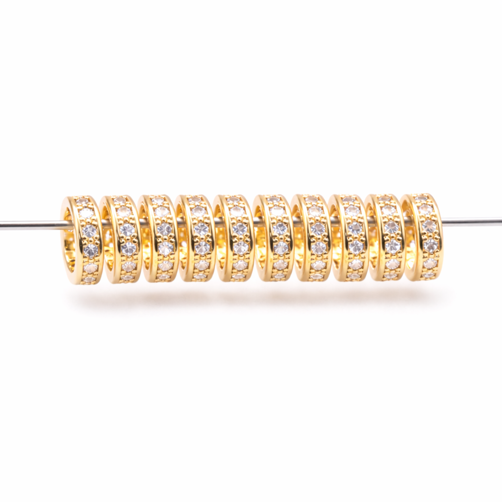18k Gold Filled Alternative Beads – Pave Roundel Spacers with Cubic Zirconia for Bracelet & Necklace