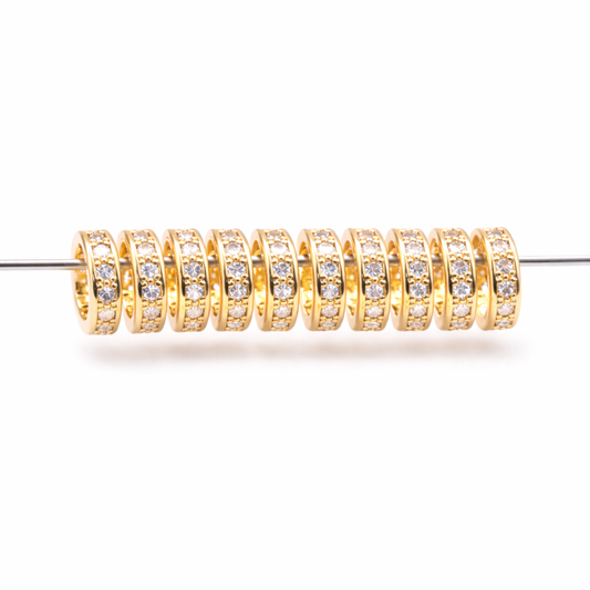 18k Gold Filled Alternative Beads – Pave Roundel Spacers with Cubic Zirconia for Bracelet & Necklace