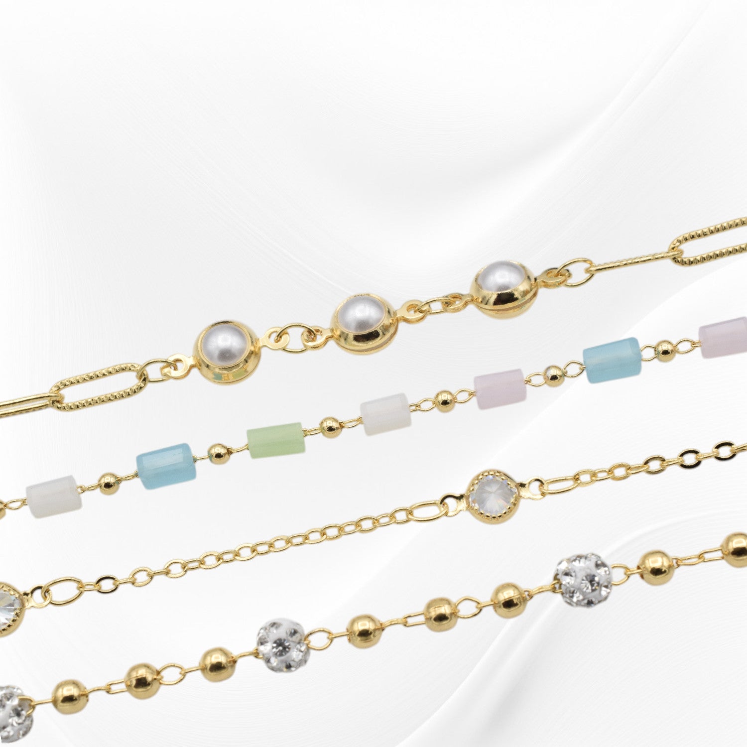 Gold Filled 18k Jewelry Chains   Pearl, Pave, Stone & Zirconia by Foot jewelry making supplies