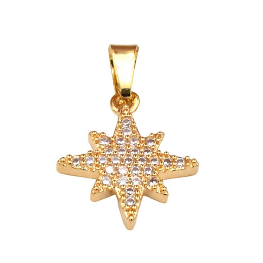 Gold filled ep star pendant with pave zirconia design-18k- GFP009 BeadsFindingDepot