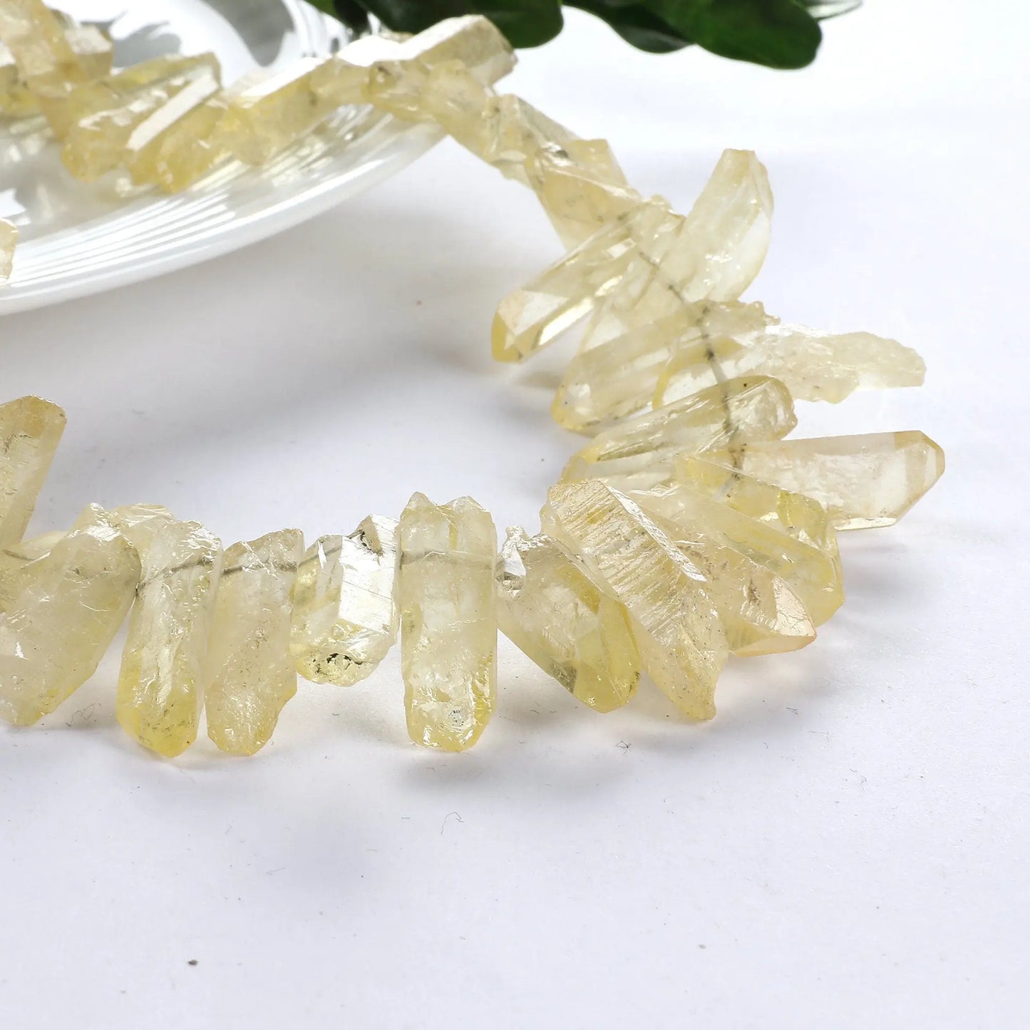 Citrine, Champagne, Clear Crystal Quartz Spike Mixed Size Strand For Jewelry Making - BeadsFindingDepot