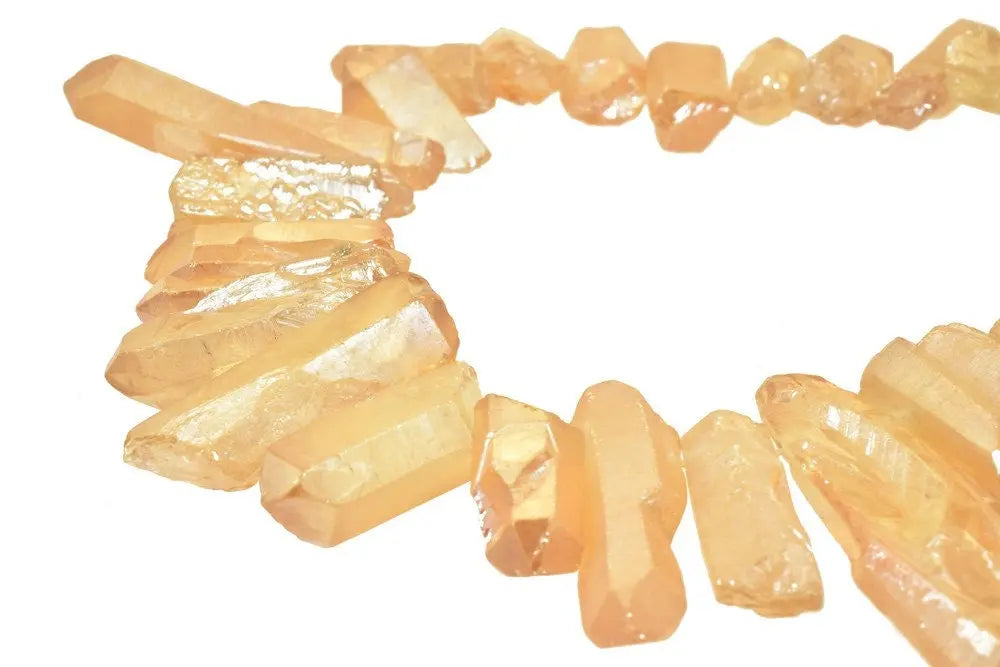 Citrine, Champagne, Clear Crystal Quartz Spike Mixed Size Strand For Jewelry Making - BeadsFindingDepot