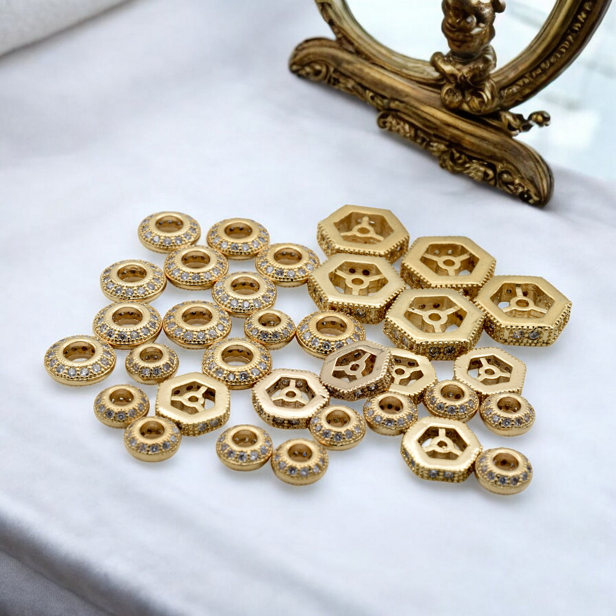 beaded jewelry 8 mm roundel 18 k gold filled ep micro pave beads with clear cz cubic zirconia gfm 14 g 335913499 jewelry m...