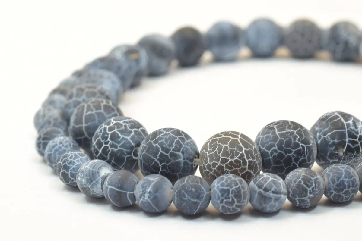 Efflorescence Matte Black Lace Gemstone Beads Agate 6mm8mm10mm Round - BeadsFindingDepot