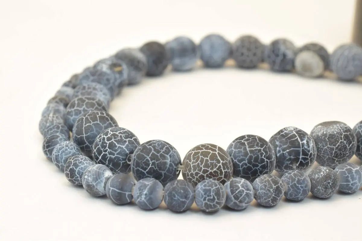 Efflorescence Matte Black Lace Gemstone Beads Agate 6mm8mm10mm Round - BeadsFindingDepot