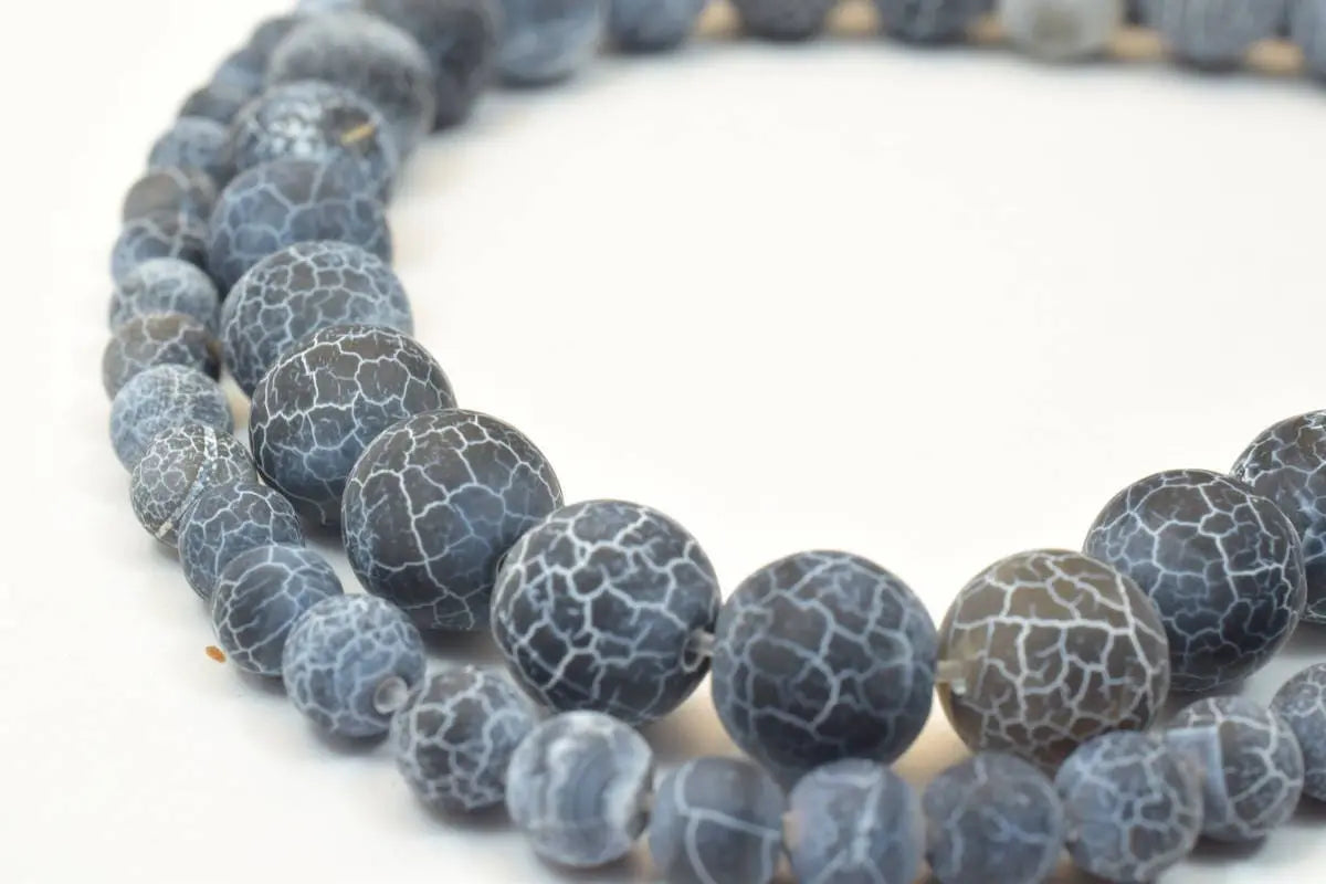 Efflorescence Matte Black Lace Gemstone Beads Agate 6mm8mm10mm Round - BeadsFindingDepot