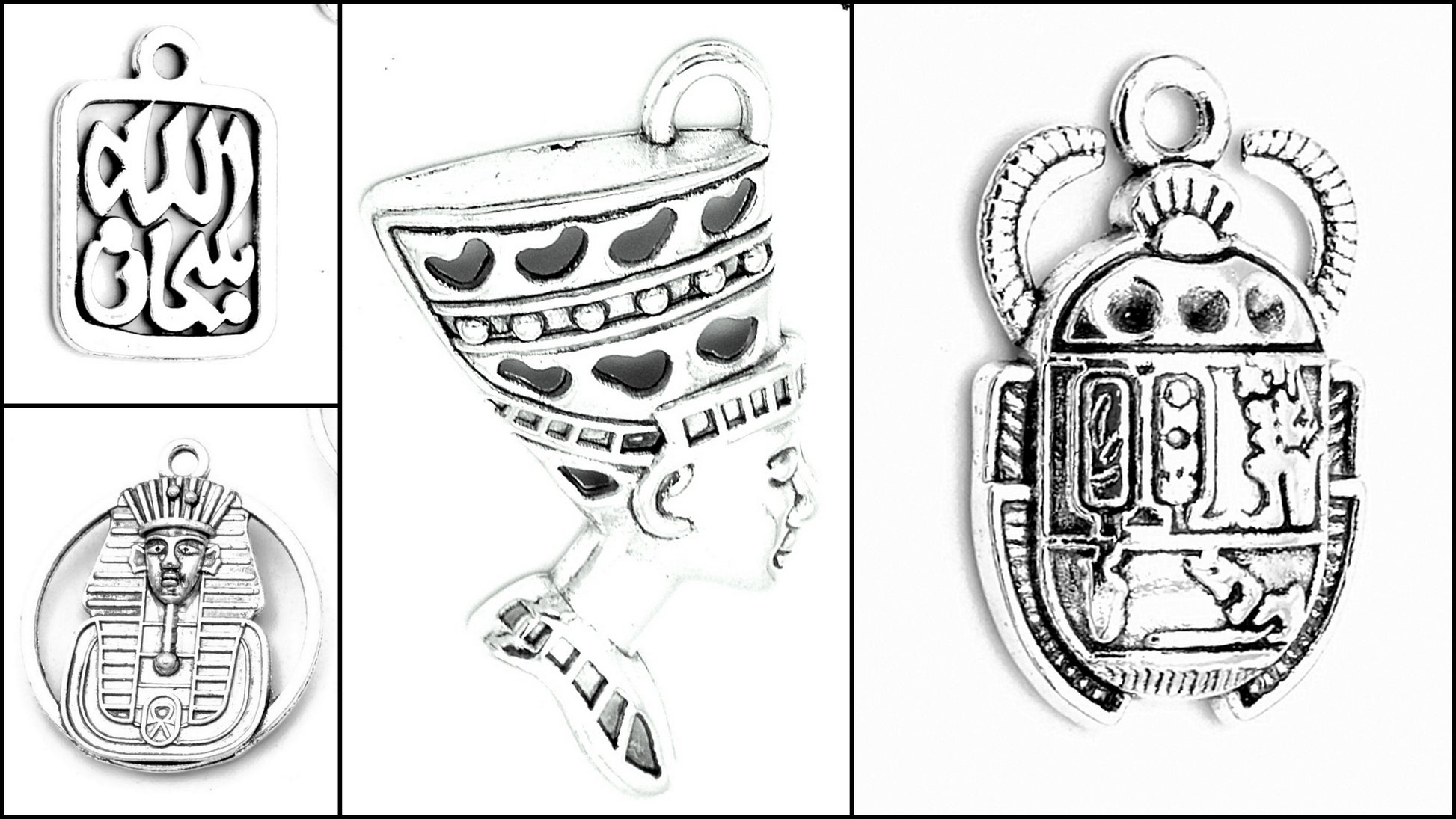 Egyptian Charm Cleopatra Scarab King Tut سبحان الله Silver Alloy - BeadsFindingDepot