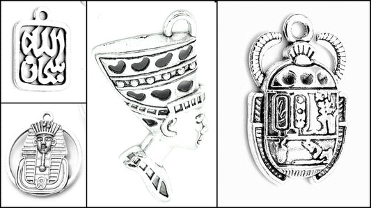 Egyptian Charm Cleopatra Scarab King Tut سبحان الله Silver Alloy