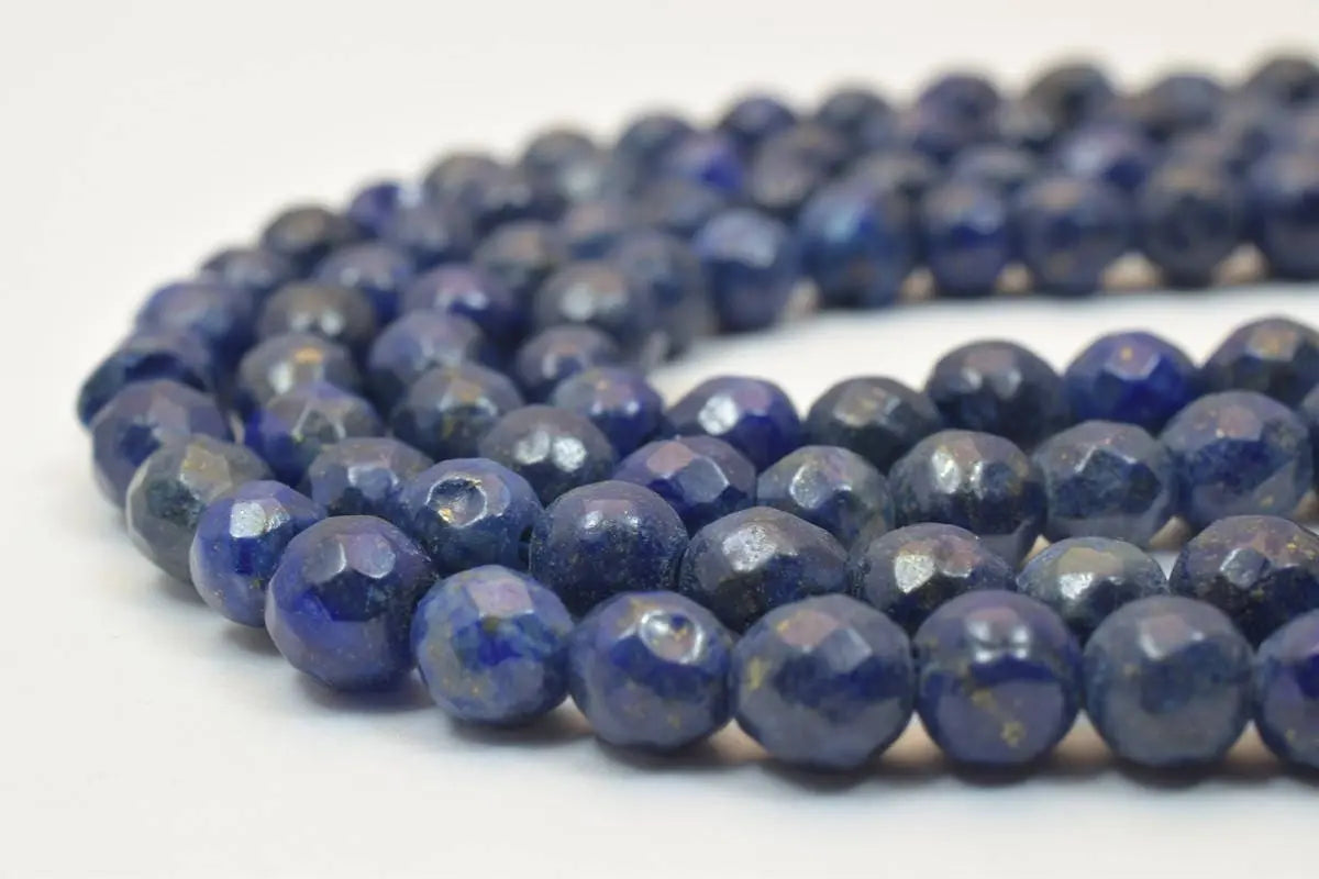 Faceted Lapis Lazuli Round Beads 6mm 15" Strand Gemstone for Jewelry - BeadsFindingDepot