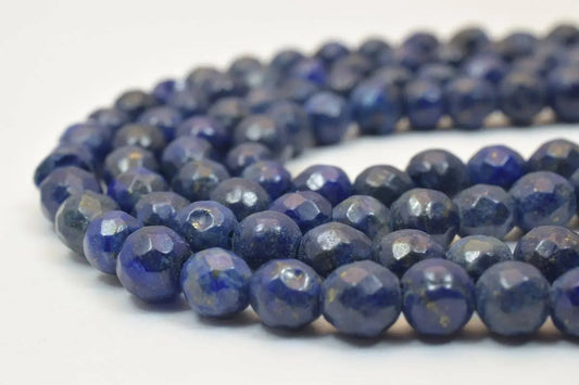 Faceted Lapis Lazuli Round Beads 6mm 15" Strand Gemstone for Jewelry - BeadsFindingDepot