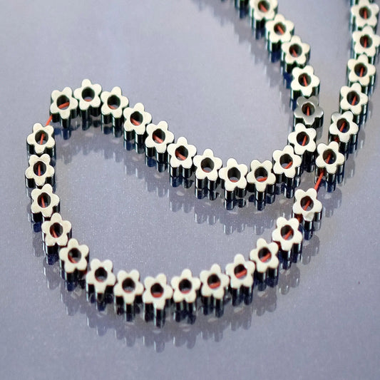 Flower Gray Hematite Beads, Flat Flower with Center Round Hole,6mm Flower Spacer for Jewelry Making Relationship and Wellness Healing Stone - BeadsFindingDepot