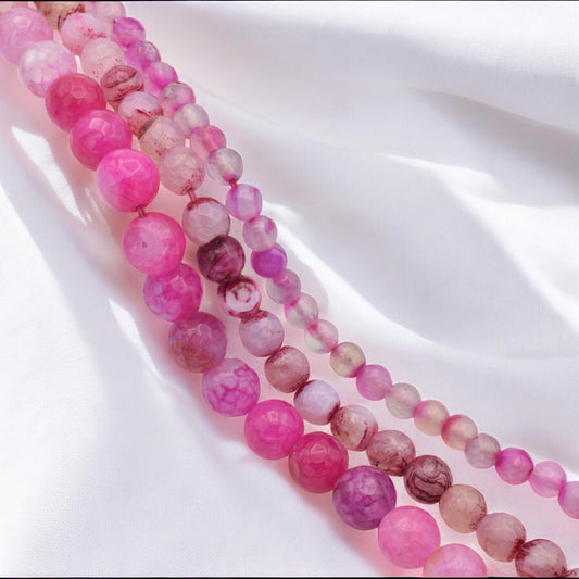 Natural Cracked Fuchsia Madagascar Agate Beads   6mm 8mm 10mm jewelry making supplies - detail image 2