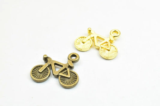 16 PCs Bicycle Charm Pendants Antique Green/Gold Beads Base Metal Alloy Pendant Size 15x16mm Jump Ring Size 1mm For Jewelry Making - BeadsFindingDepot