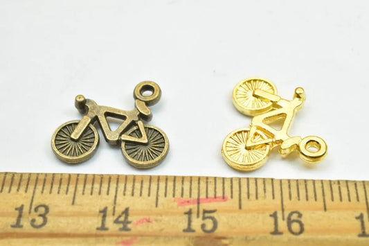 16 PCs Bicycle Charm Pendants Antique Green/Gold Beads Base Metal Alloy Pendant Size 15x16mm Jump Ring Size 1mm For Jewelry Making - BeadsFindingDepot