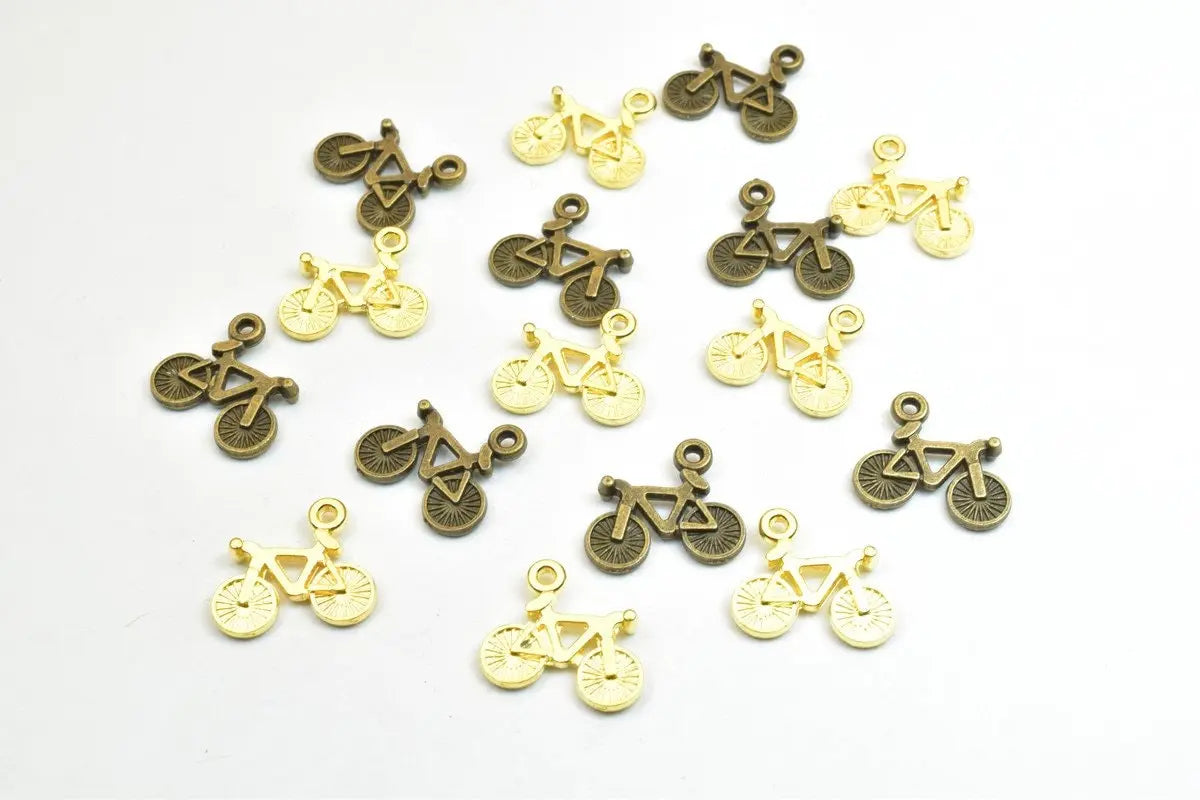 16 PCs Bicycle Charm Pendants Antique Green/Gold Beads Base Metal Alloy Pendant Size 15x16mm Jump Ring Size 1mm For Jewelry Making - BeadsFindingDepot