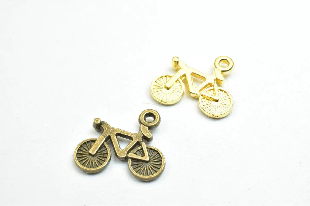 16 PCs Bicycle Charm Pendants Antique Green/Gold Beads Base Metal Alloy Pendant Size 15x16mm Jump Ring Size 1mm For Jewelry Making - BeadsFindingDepot