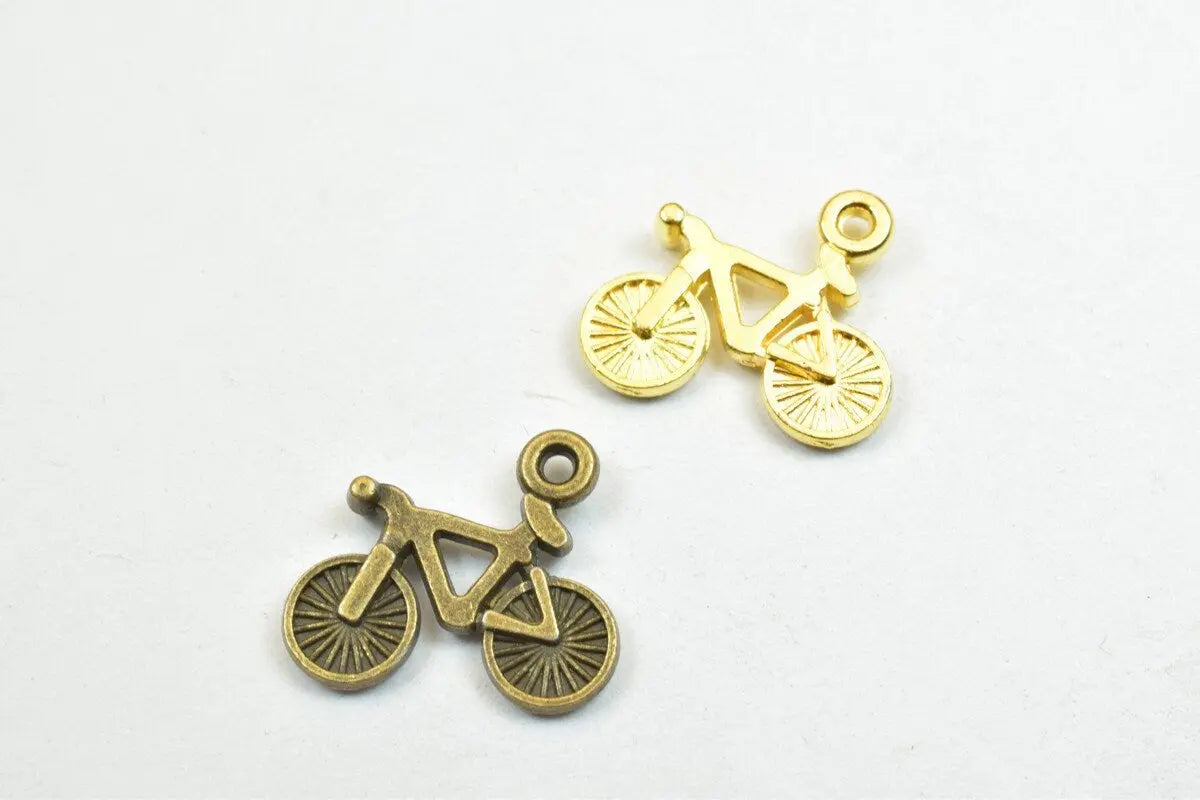 16 PCs Bicycle Charm Pendants Antique Green/Gold Beads Base Metal Alloy Pendant Size 15x16mm Jump Ring Size 1mm For Jewelry Making - BeadsFindingDepot