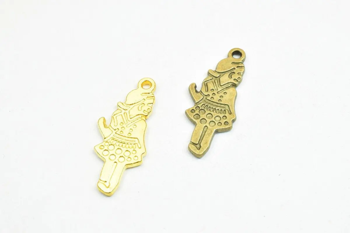 12 PCs Girl Charm Pendants Antique Green/Gold Beads Base Metal Alloy Pendant Size 25x10mm Jump Ring Size 1mm For Jewelry Making - BeadsFindingDepot
