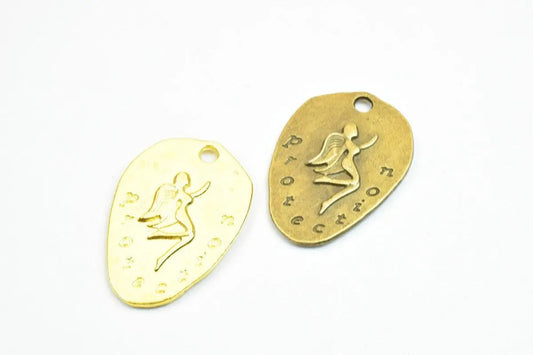 4 PCs Protection Fairy Lady Charm Pendants Antique Green/Gold Beads Base Metal Alloy Size 33x23mm Jump Ring Size 3mm For Jewelry Making - BeadsFindingDepot