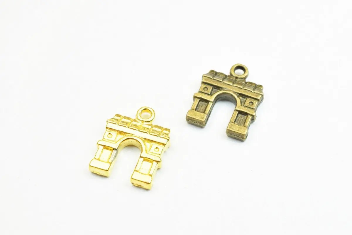 8 PCs Triomphe Charm Pendants Antique Green/Gold Beads France Paris Alloy Pendant Size 15x12mm Jump Ring Size 1.5mm For Jewelry Making - BeadsFindingDepot
