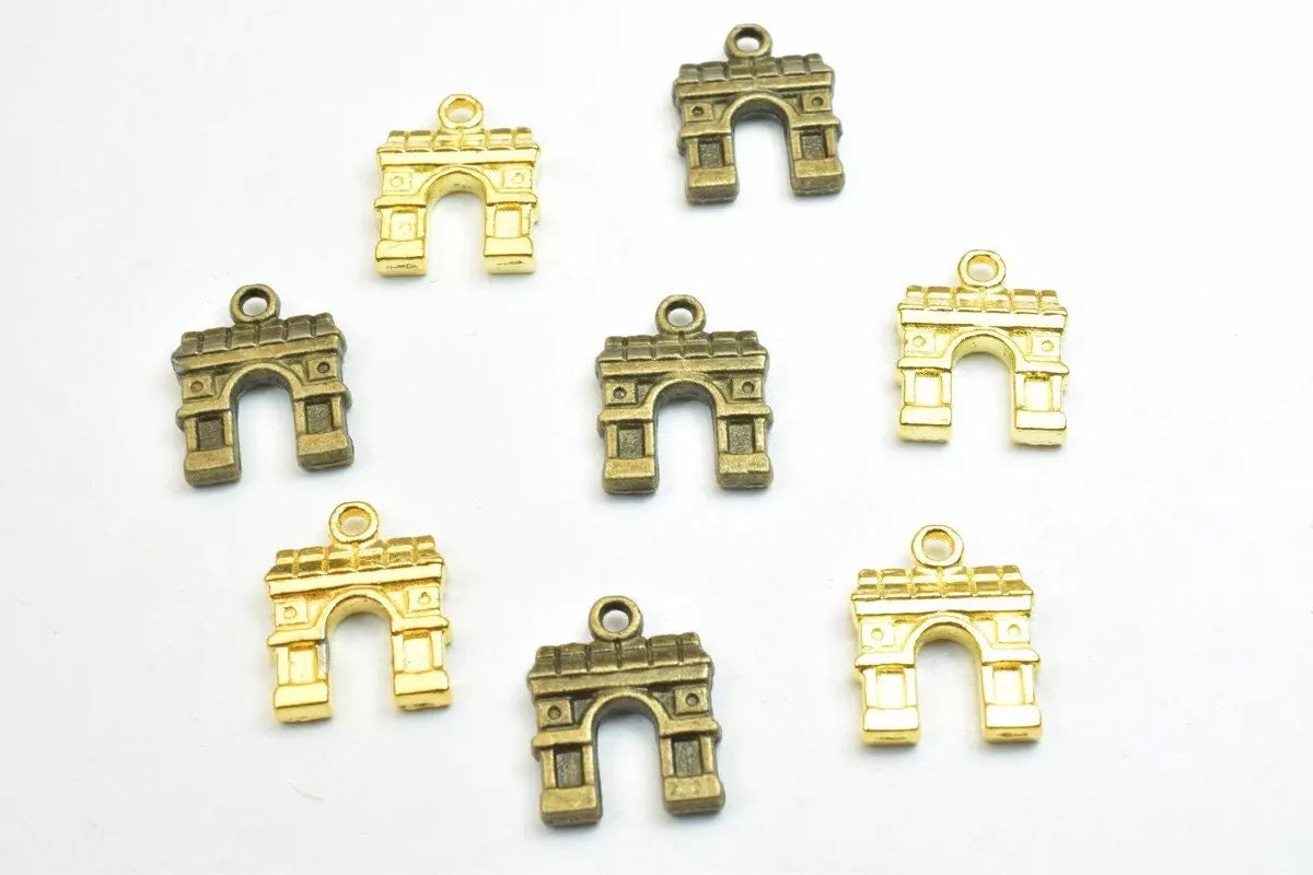 8 PCs Triomphe Charm Pendants Antique Green/Gold Beads France Paris Alloy Pendant Size 15x12mm Jump Ring Size 1.5mm For Jewelry Making - BeadsFindingDepot