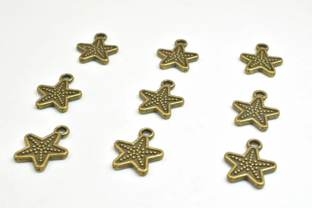 18 PCs Star Charm Bronze/Gold Charm Beads Alloy Metal Bracelets Pendant Size 15x12mm Jump Ring Size 1.5mm For Jewelry Making - BeadsFindingDepot