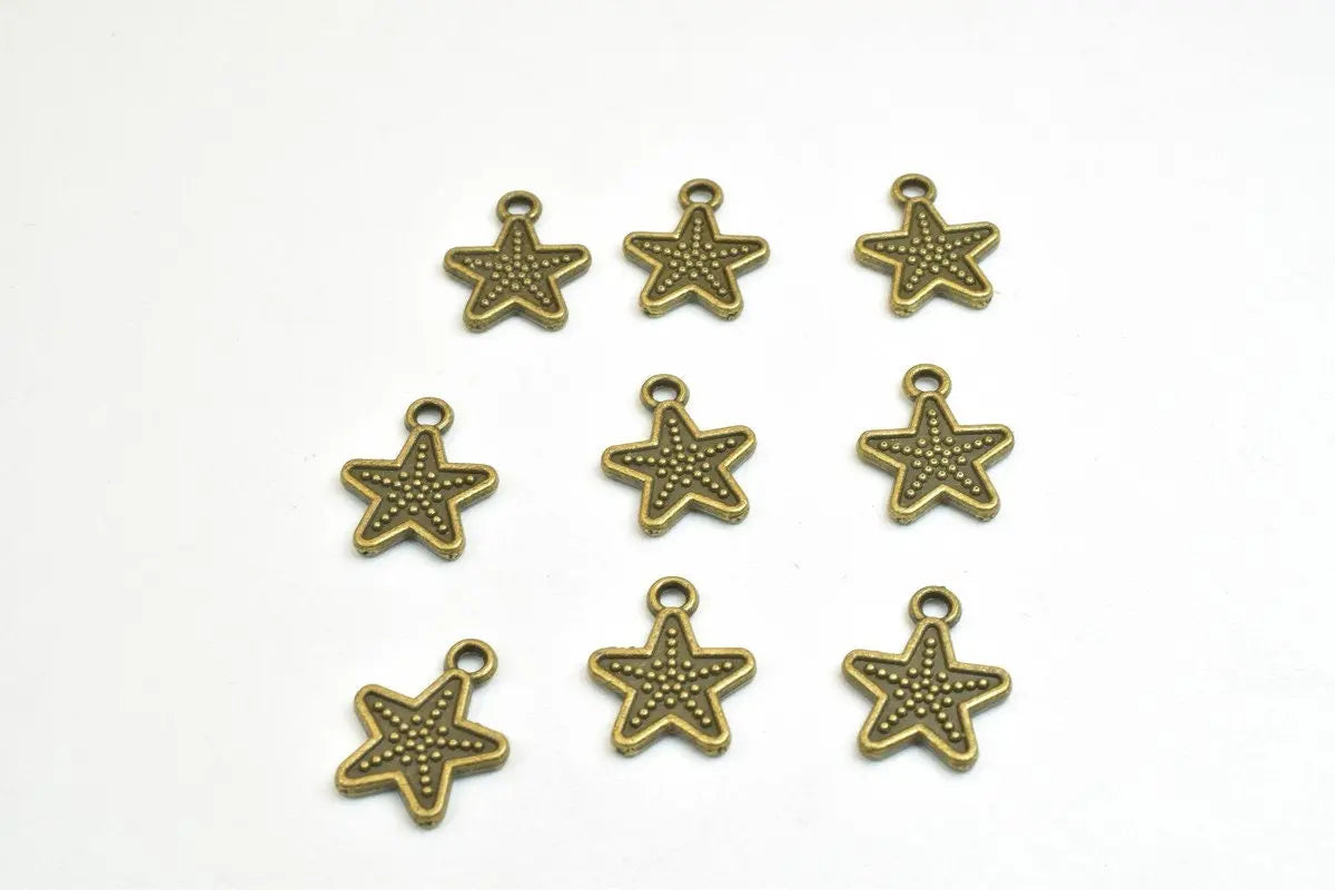 18 PCs Star Charm Bronze/Gold Charm Beads Alloy Metal Bracelets Pendant Size 15x12mm Jump Ring Size 1.5mm For Jewelry Making - BeadsFindingDepot