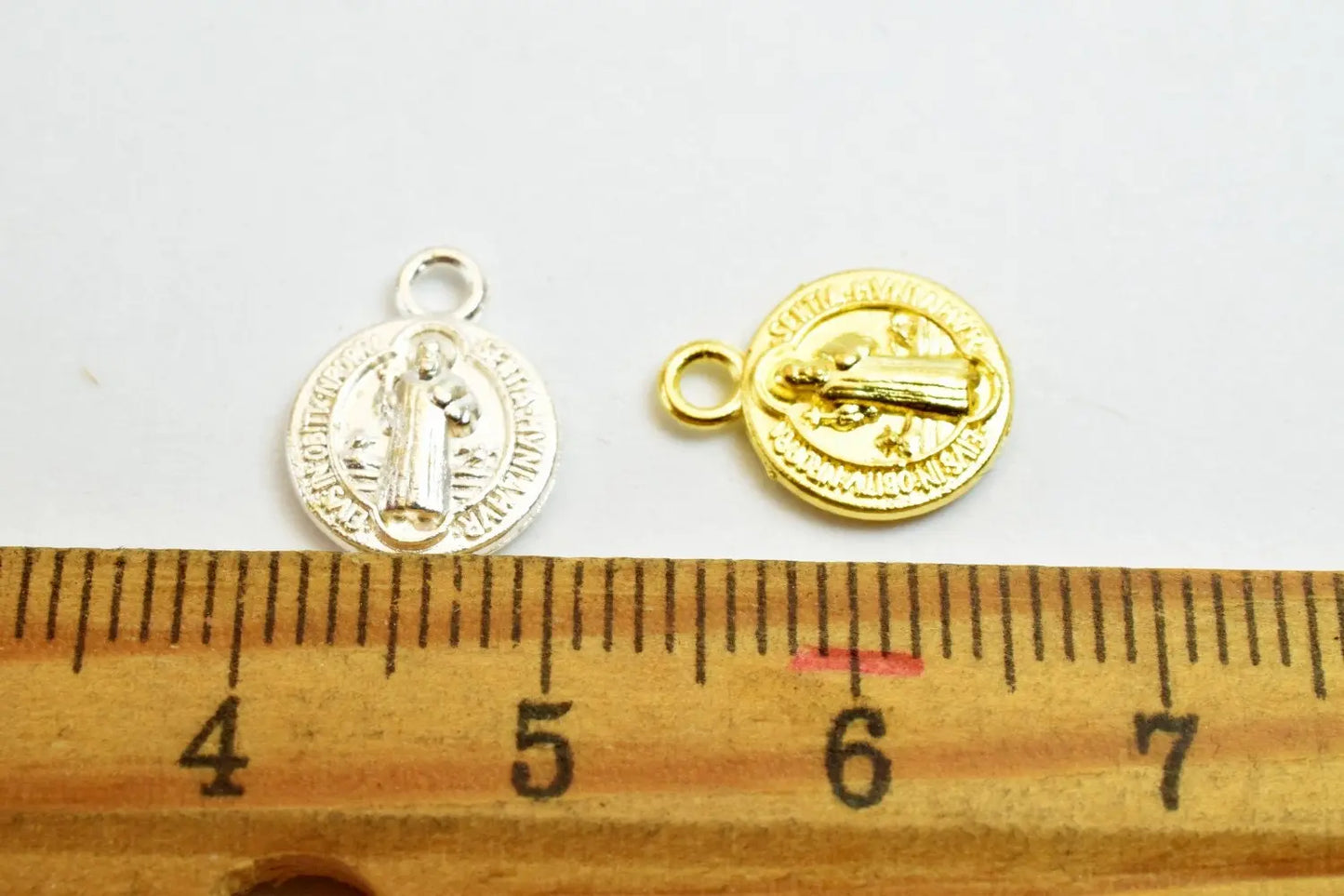 50PCs Saint Benedict Catholic Religious Medallions Charms San Benito Size 12.5x10mm Silver/Gold Rosary Benediction Charms For Jewelry Making - BeadsFindingDepot