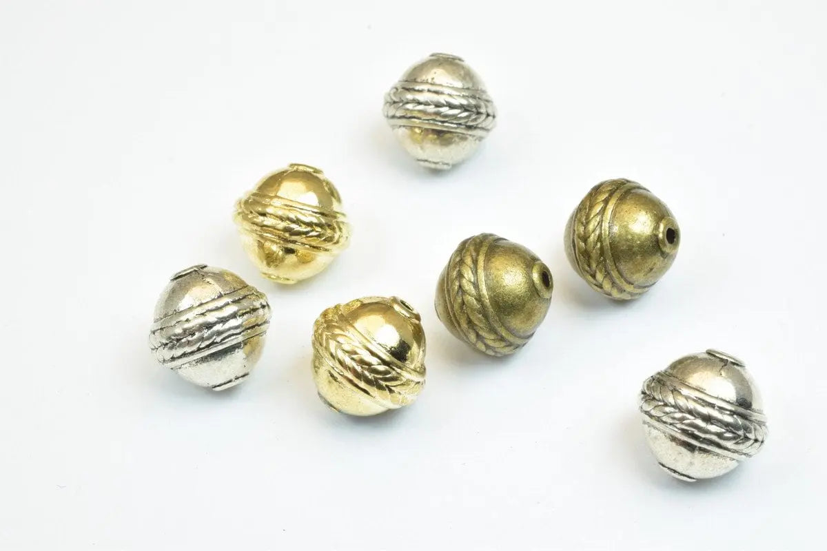 8 PCs Antique Silver/Gold Round Alloy Charm Connector Beads 11mm Hole Size 0.8mm Decorative Design For Jewelry Making - BeadsFindingDepot