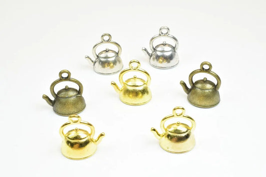 8 PCs Tea Kettle Alloy Charm Beads Antique Silver/Antique Green/Gold Size 17x15x10mm Metal Beads 3mm JumpRing Opening for Jewelry Making - BeadsFindingDepot