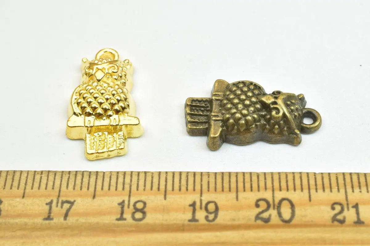 6 PCs Owl Charm Pendant Beads Antique Green/Gold Size 21x12mm Decorative Design Metal Beads 1.5mm JumpRing Opening for Jewelry Making - BeadsFindingDepot