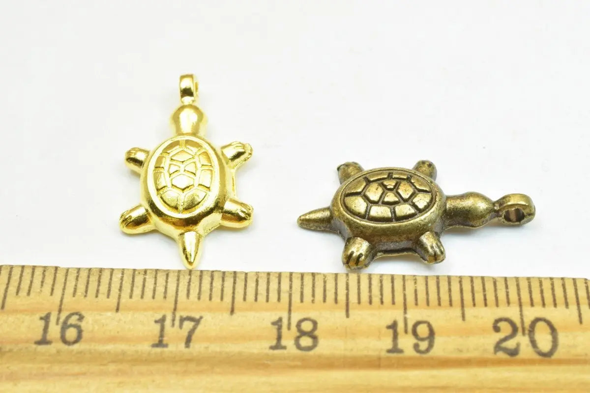 8 PCs Turtle Charm Pendant Beads Antique Green/Gold Size 22x13mm Decorative Design Metal Beads 1mm JumpRing Opening for Jewelry Making - BeadsFindingDepot