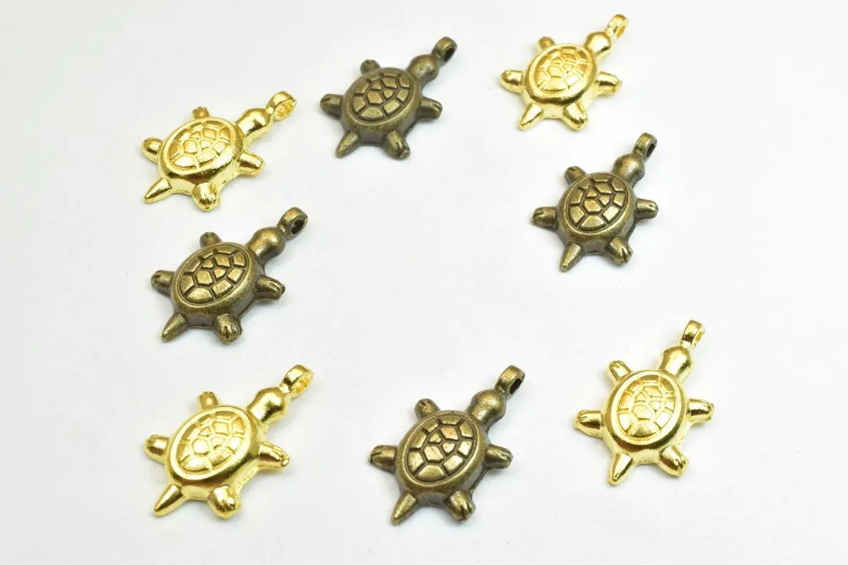8 PCs Turtle Charm Pendant Beads Antique Green/Gold Size 22x13mm Decorative Design Metal Beads 1mm JumpRing Opening for Jewelry Making - BeadsFindingDepot