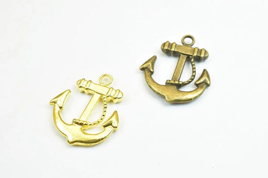 6 PCs Anchor Charm Pendant Beads Bronze/Gold Size 23x20mm Decorative Design Metal Beads Jump Ring Size 2mm Opening for Jewelry Making - BeadsFindingDepot