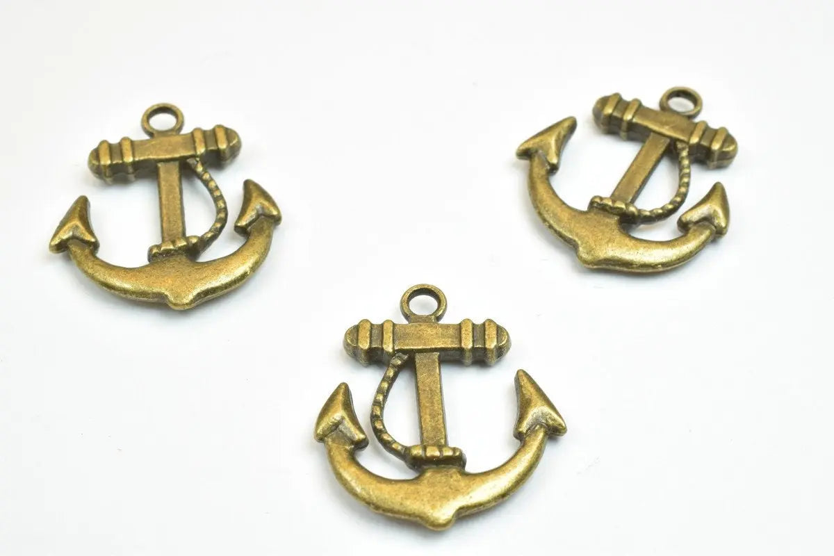 6 PCs Anchor Charm Pendant Beads Bronze/Gold Size 23x20mm Decorative Design Metal Beads Jump Ring Size 2mm Opening for Jewelry Making - BeadsFindingDepot