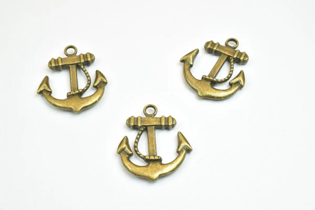 6 PCs Anchor Charm Pendant Beads Bronze/Gold Size 23x20mm Decorative Design Metal Beads Jump Ring Size 2mm Opening for Jewelry Making - BeadsFindingDepot