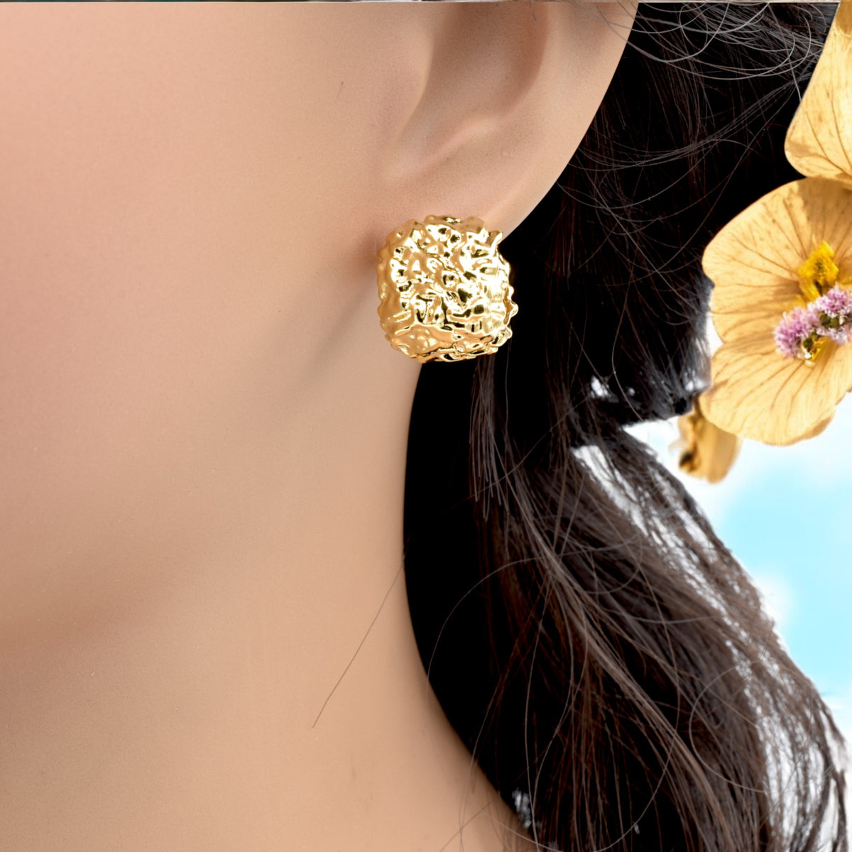 Gold Filled Textured Dome Earrings – Bold and Artistic Statement jewelry making supplies - detail image 3