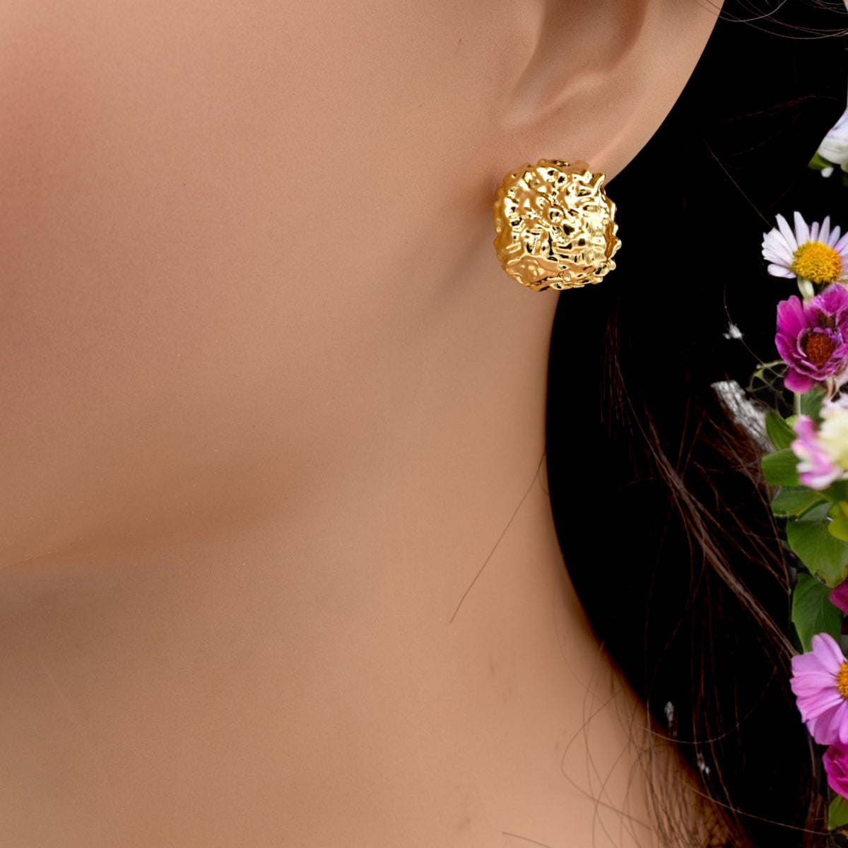 Gold Filled Textured Dome Earrings – Bold and Artistic Statement jewelry making supplies - detail image 5