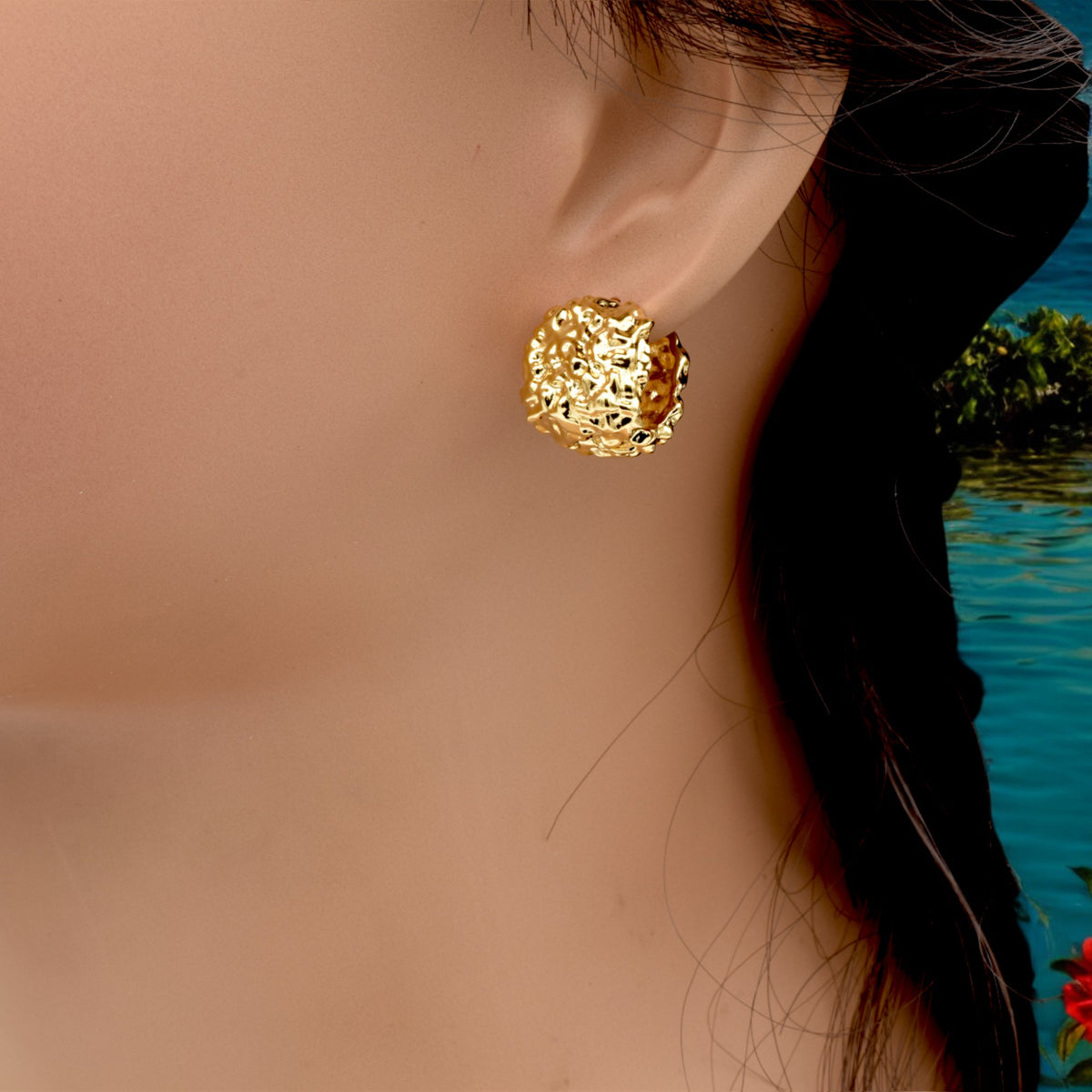 Gold Filled Textured Dome Earrings – Bold and Artistic Statement jewelry making supplies - detail image 6