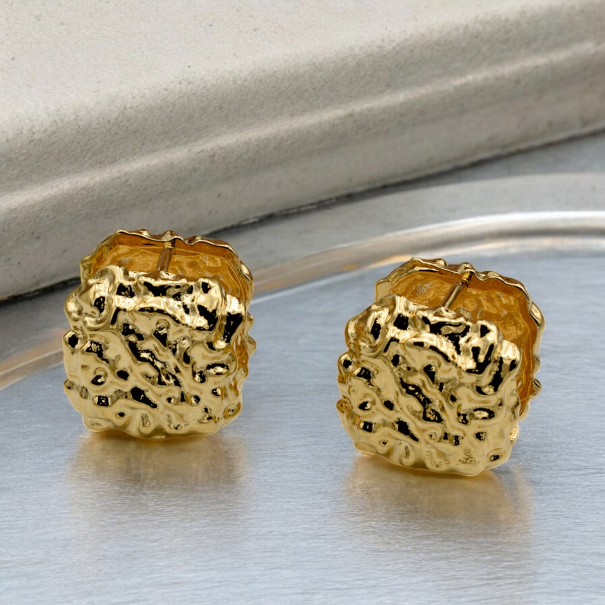 Gold Filled Textured Dome Earrings – Bold and Artistic Statement jewelry making supplies - detail image 4