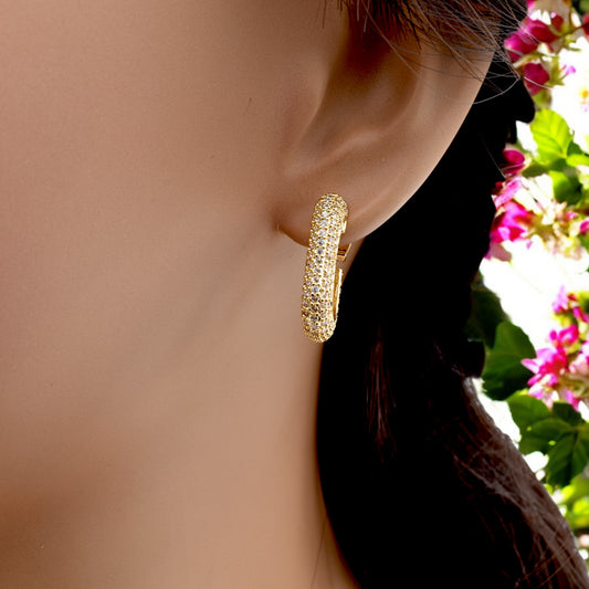 Gold Filled Pave Hoop Earrings with Zirconia – Elegant and Dazzling jewelry making supplies - detail image 2